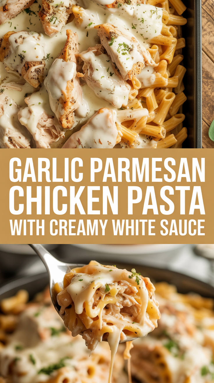Garlic Parmesan Chicken Pasta with Creamy White Sauce
