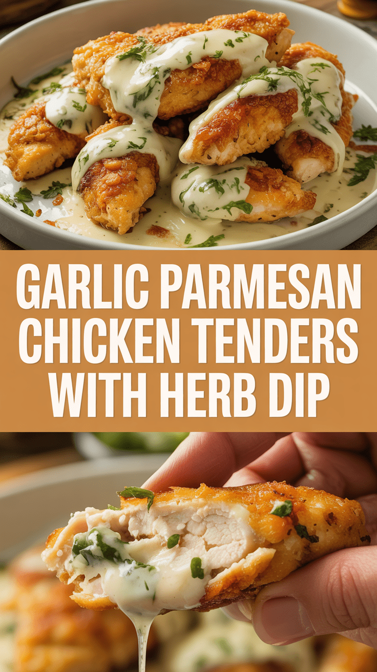 Garlic Parmesan Chicken Tenders with Herb Dip