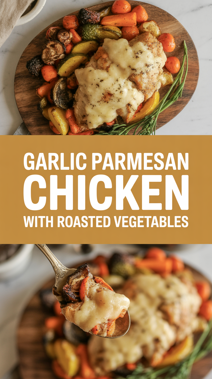 Garlic parmesan chicken with roasted vegetables