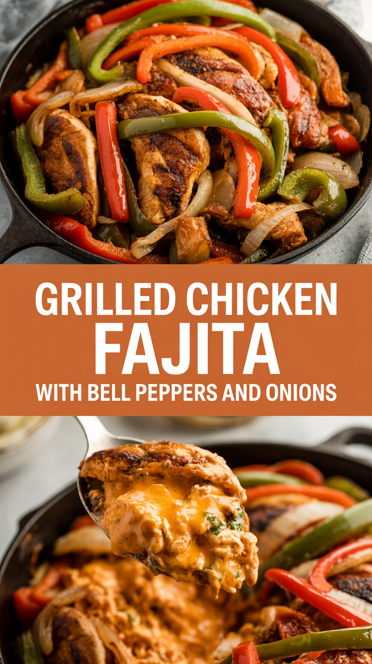 Grilled chicken fajita with bell peppers and onions