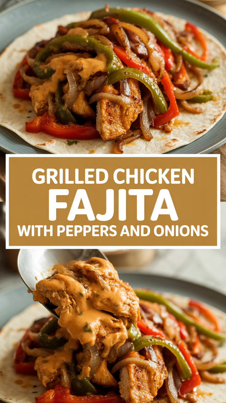Grilled chicken fajita with peppers and onions