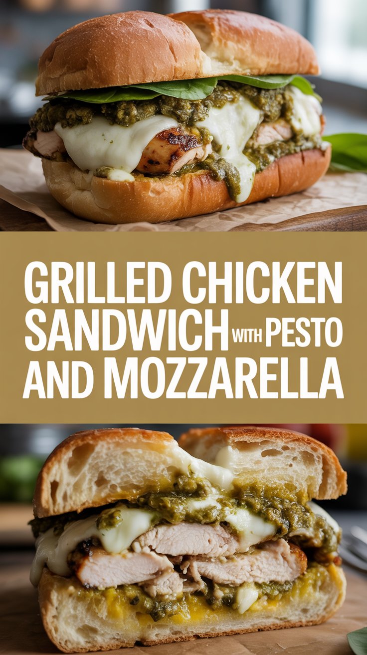 Grilled chicken sandwich with pesto and mozzarella