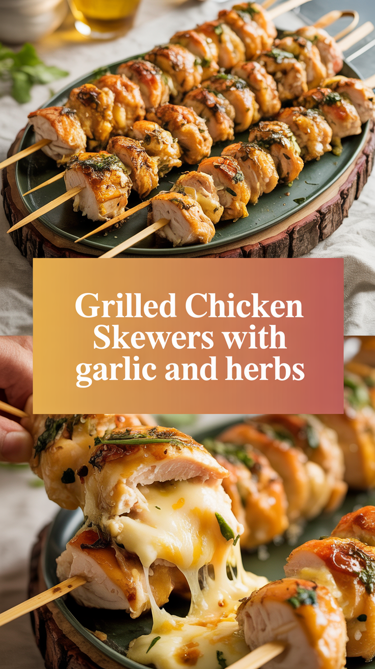 Grilled chicken skewers with garlic and herbs