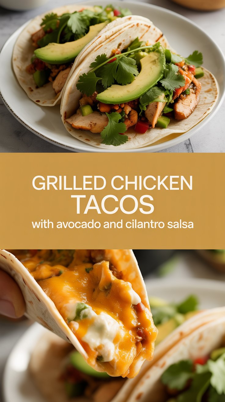 Grilled chicken tacos with avocado and cilantro salsa