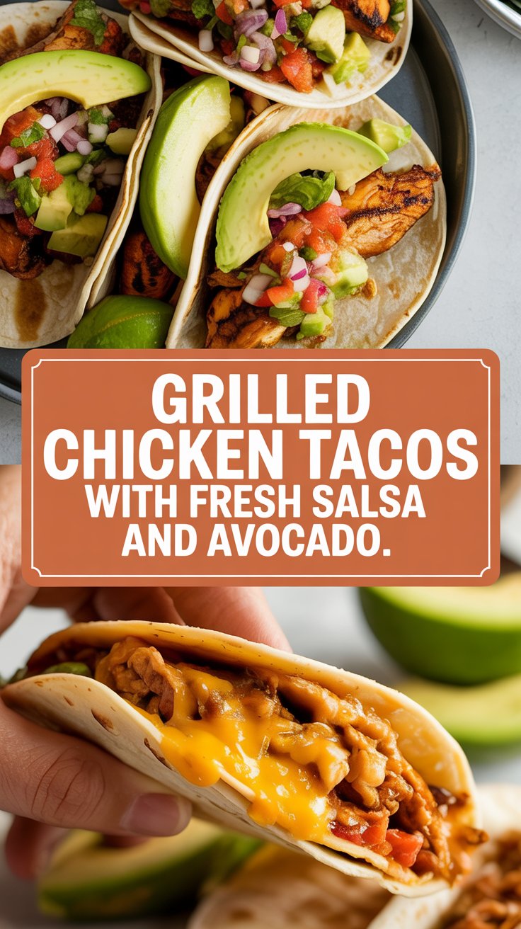 Grilled chicken tacos with fresh salsa and avocado