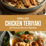 Grilled chicken teriyaki with steamed rice and vegetables