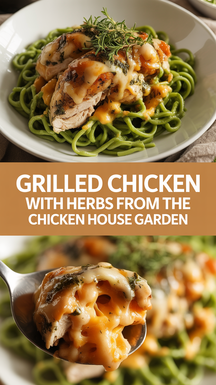 Grilled chicken with herbs from the chicken house garden