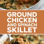 Ground chicken and spinach skillet with garlic and lemon