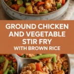 Ground chicken and vegetable stir fry with brown rice