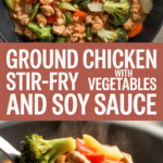Ground chicken stir-fry with vegetables and soy sauce