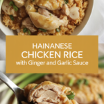 Hainanese chicken rice with ginger and garlic sauce