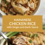 Hainanese chicken rice with ginger and garlic sauce Hainanese chicken rice with ginger and garlic sauce