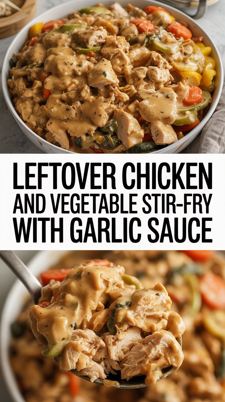 Leftover chicken and vegetable stir-fry with garlic sauce