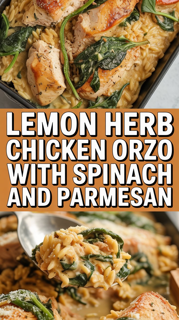 Lemon Herb Chicken Orzo with Spinach and Parmesan