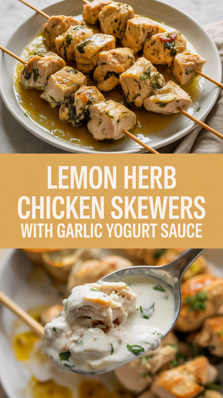 Lemon Herb Chicken Skewers with Garlic Yogurt Sauce