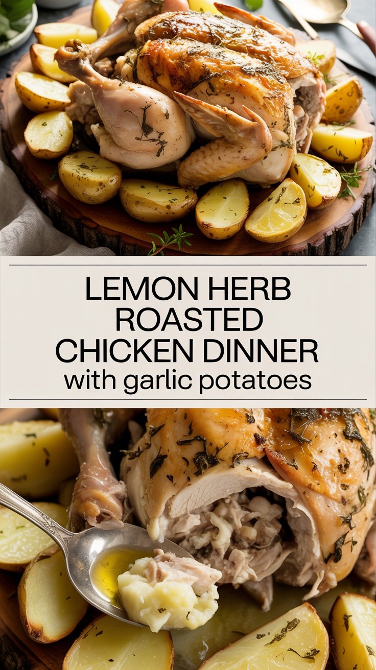Lemon Herb Roasted Chicken Dinner with Garlic Potatoes