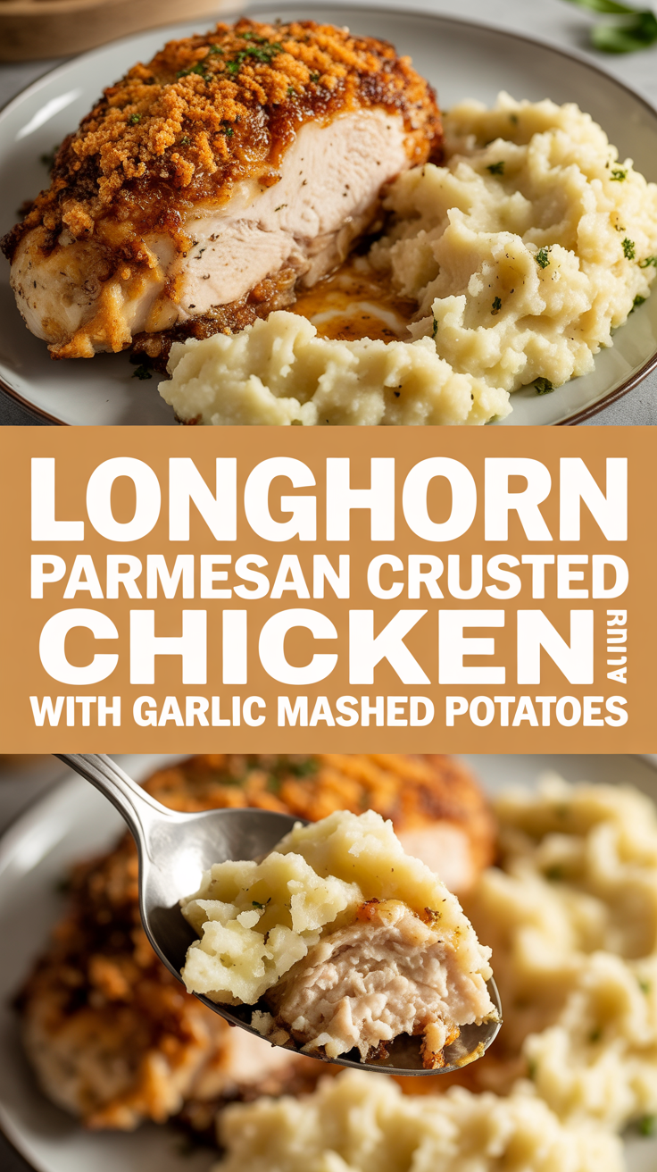 Longhorn Parmesan Crusted Chicken with Garlic Mashed Potatoes