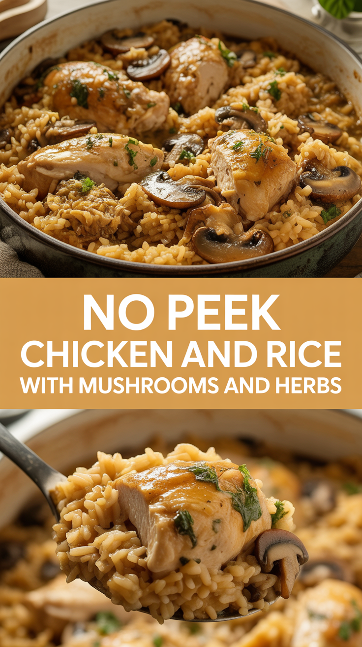 No Peek Chicken and Rice with Mushrooms and Herbs