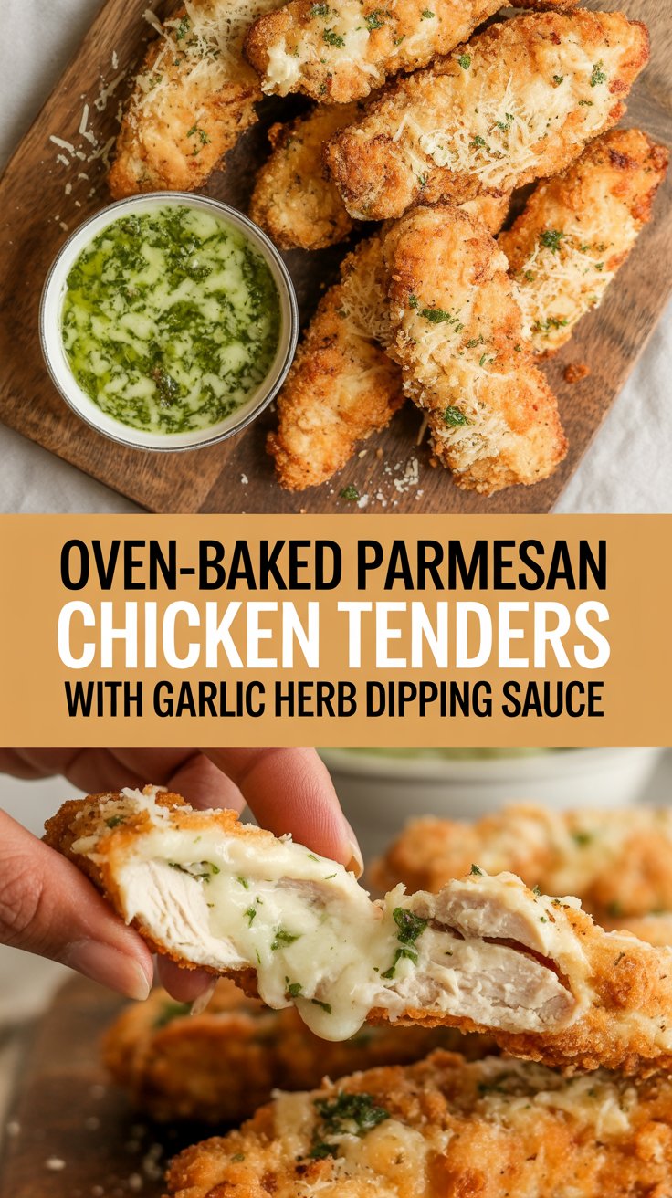 Oven-Baked Parmesan Chicken Tenders with Garlic Herb Dipping Sauce