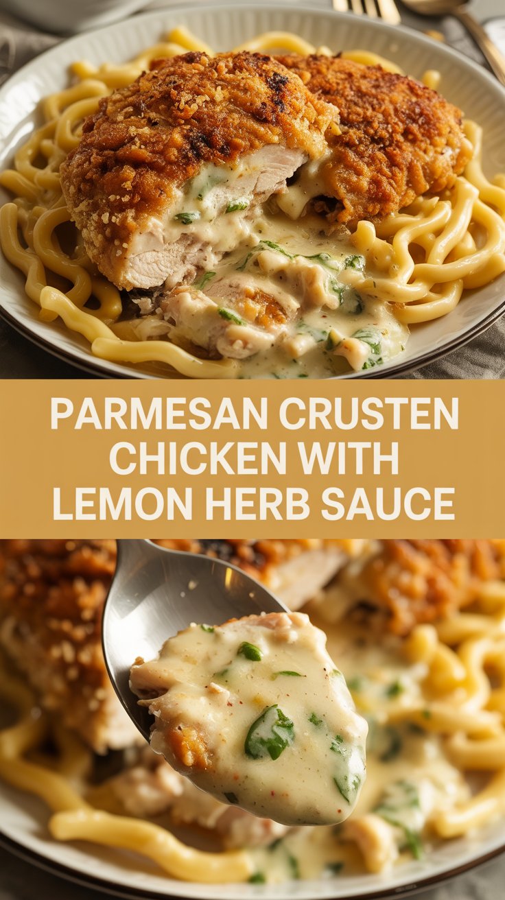 Parmesan Crusted Chicken with Lemon Herb Sauce