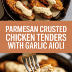 Parmesan crusted chicken tenders with garlic aioli