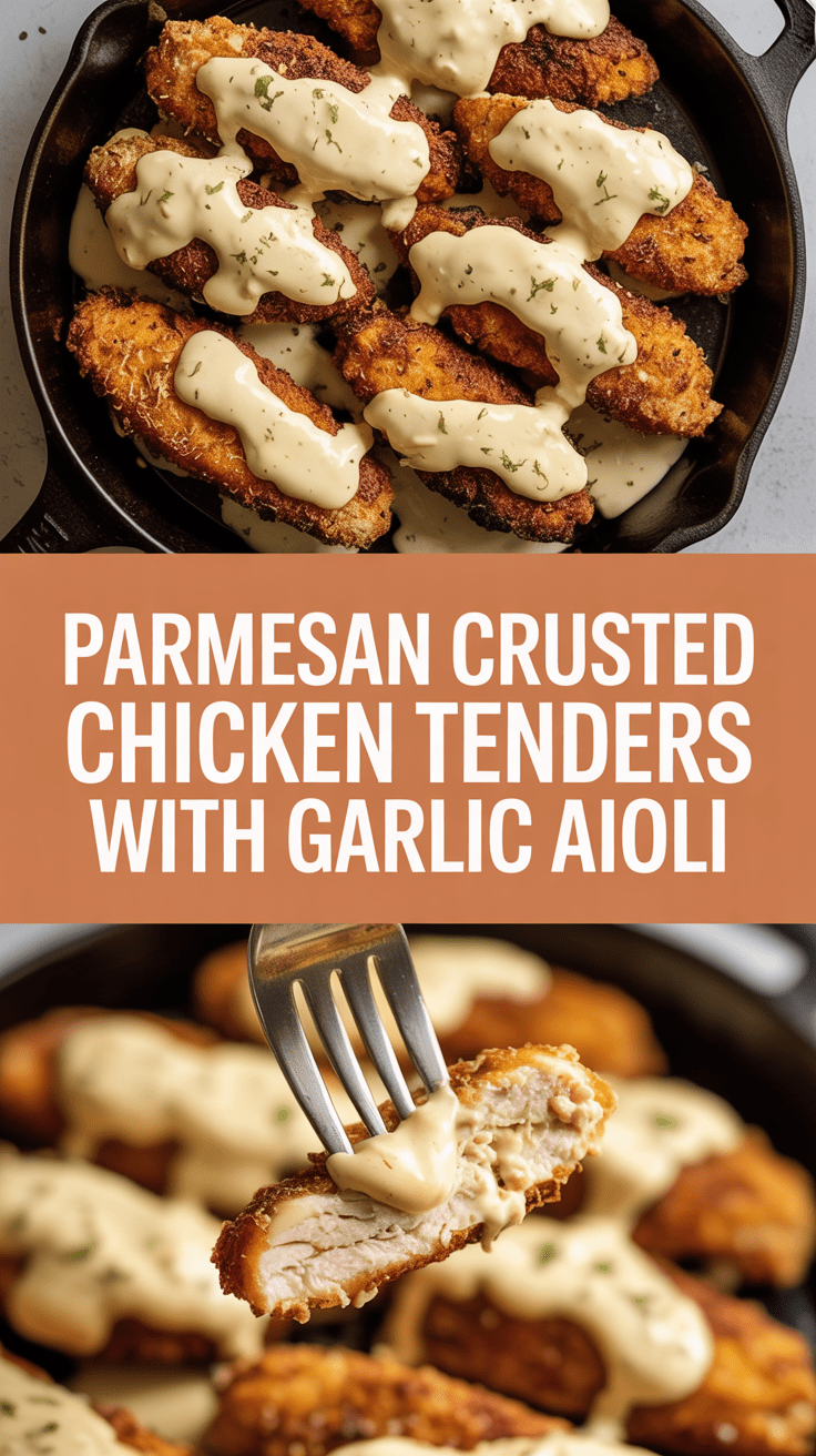 Parmesan crusted chicken tenders with garlic aioli