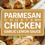 Parmesan crusted chicken with garlic lemon sauce