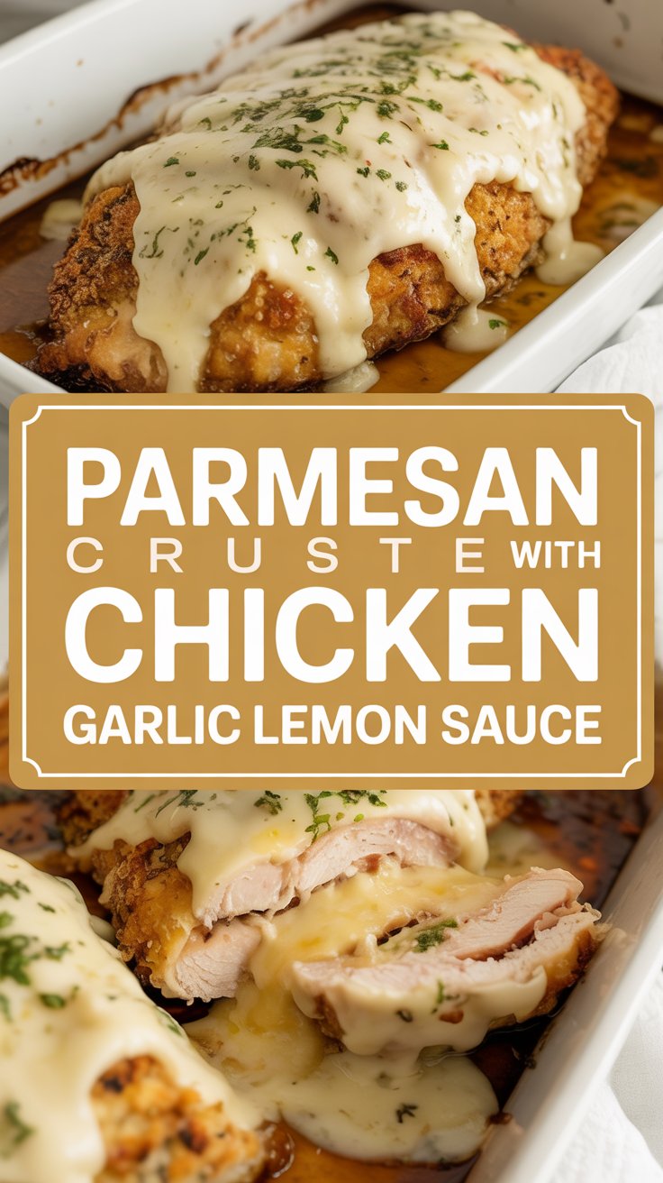 Parmesan crusted chicken with garlic lemon sauce