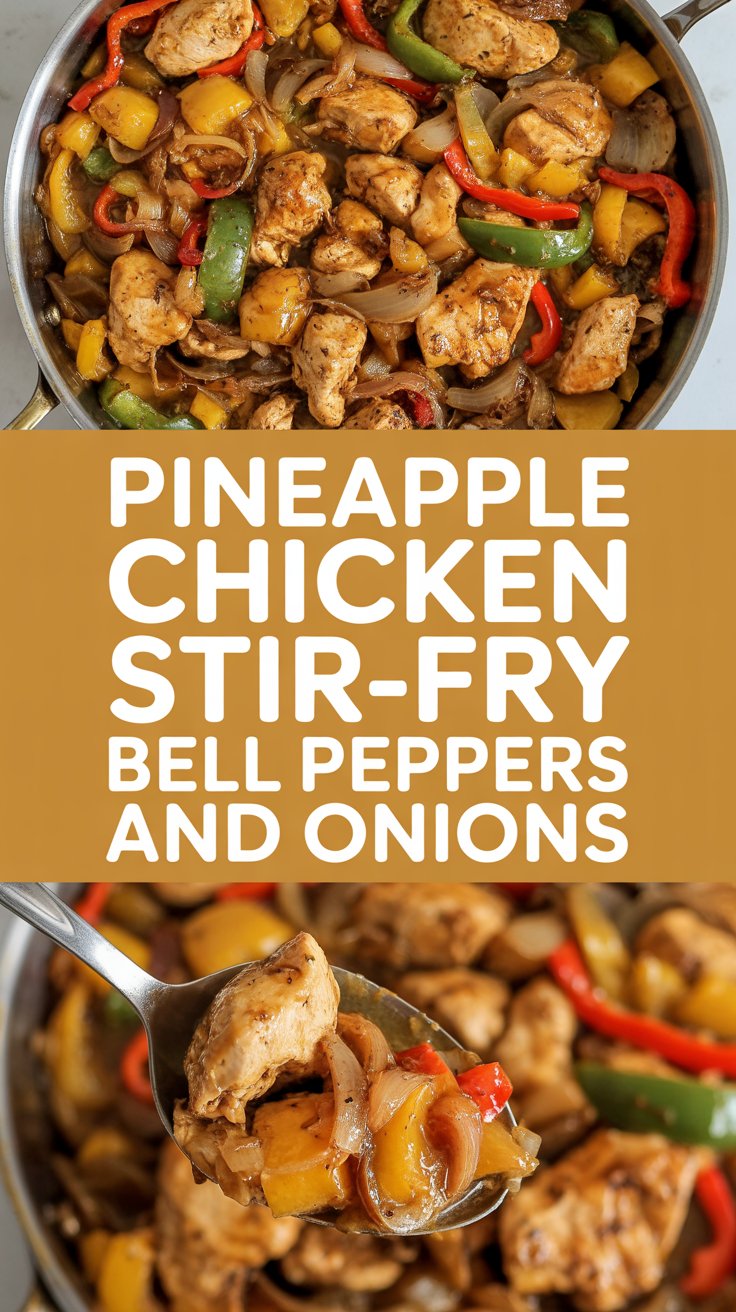 Pineapple chicken stir-fry with bell peppers and onions