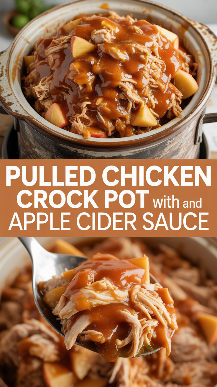 Pulled chicken crock pot with BBQ and apple cider sauce