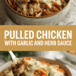 Pulled chicken with garlic and herb sauce Pulled chicken with garlic and herb sauce