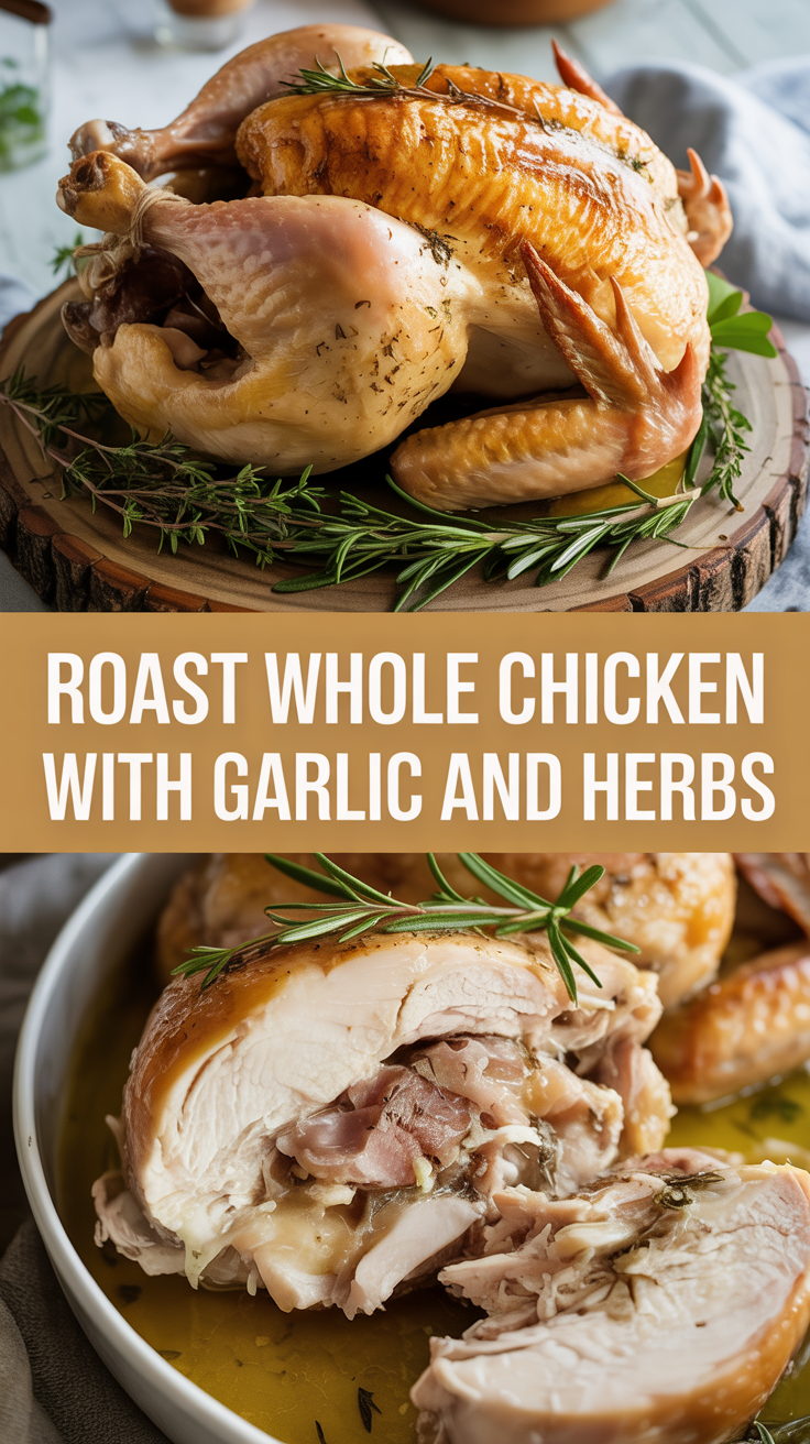 Roast whole chicken with garlic and herbs