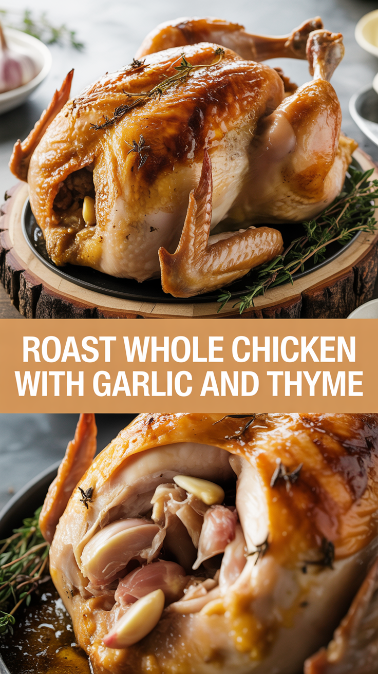 Roast whole chicken with garlic and thyme