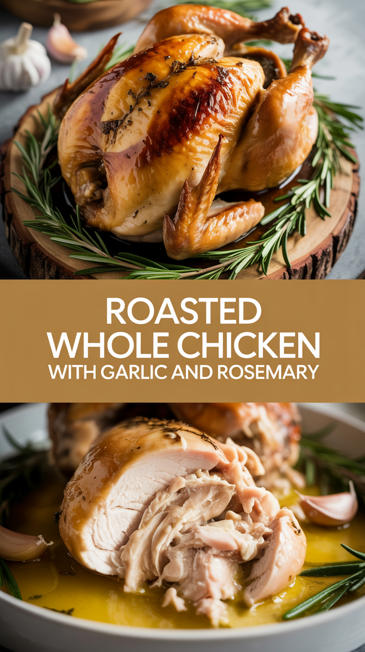 Roasted whole chicken with garlic and rosemary