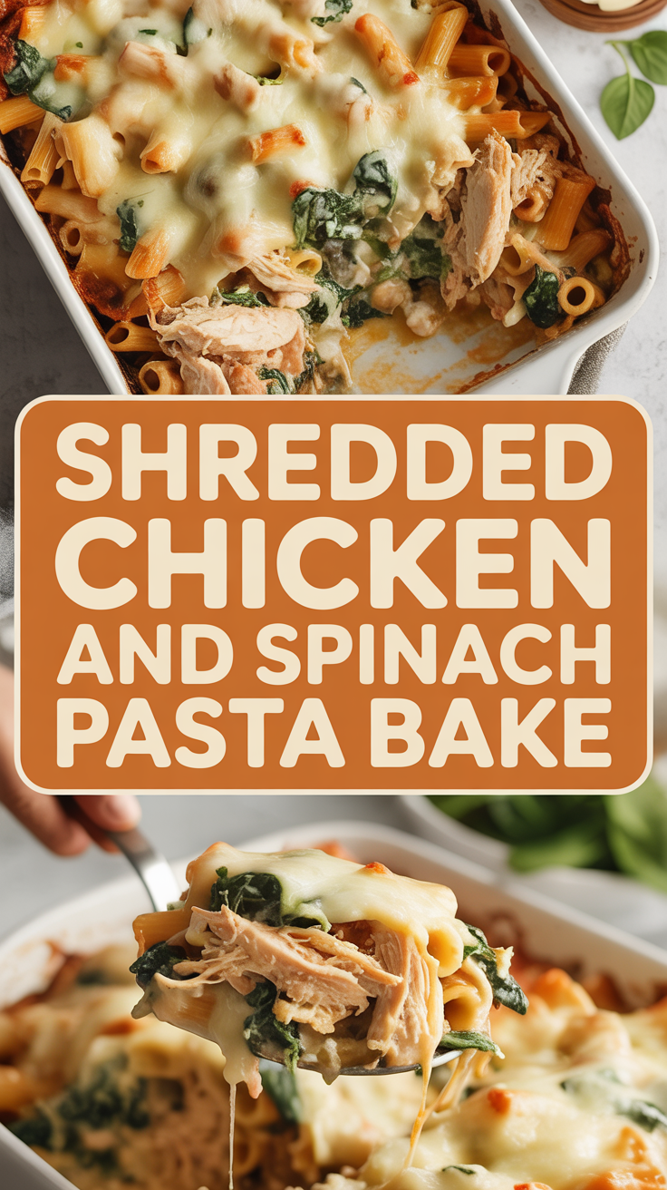 Shredded Chicken and Spinach Pasta Bake