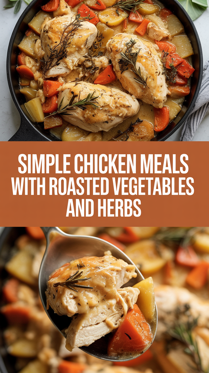 Simple chicken meals with roasted vegetables and herbs