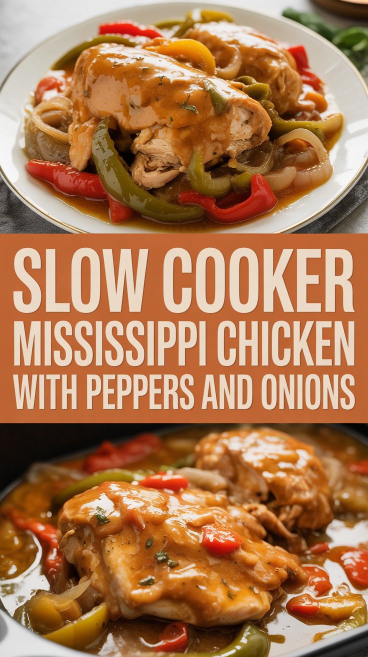 Slow Cooker Mississippi Chicken with Peppers and Onions