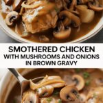 Smothered Chicken with Mushrooms and Onions in Brown Gravy