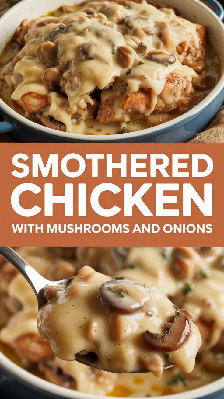 Smothered chicken with mushrooms and onions