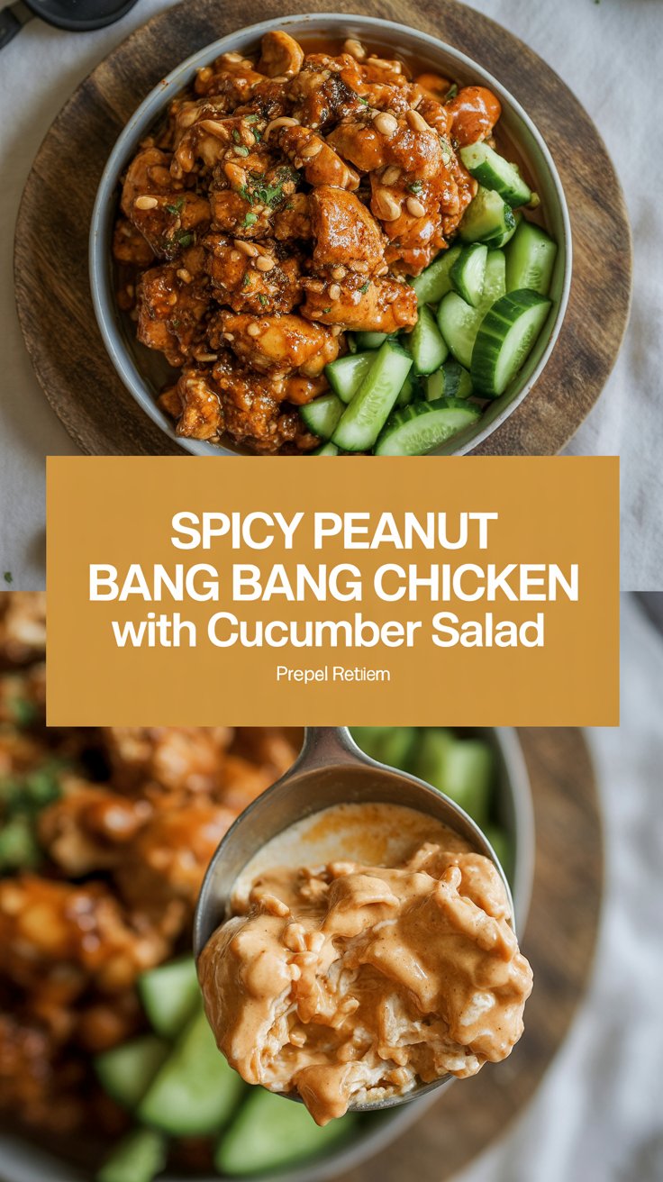 Spicy Peanut Bang Bang Chicken with Cucumber Salad