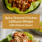 Spicy ground chicken lettuce wraps with peanut sauce