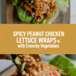 Spicy peanut chicken lettuce wraps with crunchy vegetables