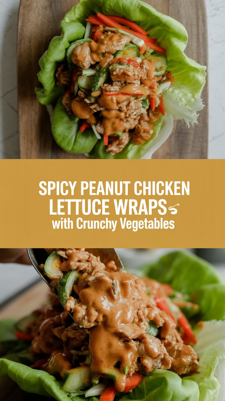 Spicy peanut chicken lettuce wraps with crunchy vegetables