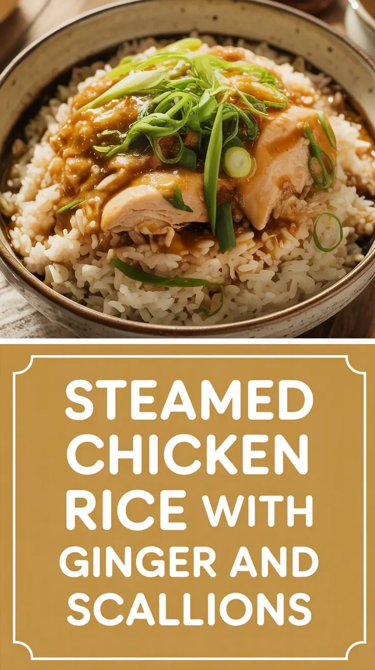 Steamed chicken rice with ginger and scallions