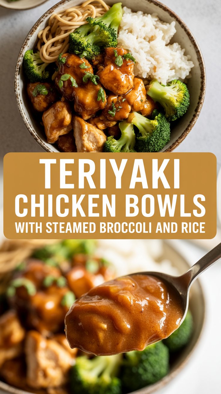 Teriyaki Chicken Bowls with Steamed Broccoli and Rice