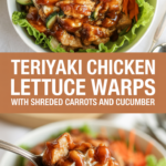 Teriyaki chicken lettuce wraps with shredded carrots and cucumber
