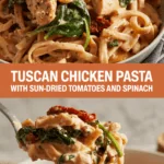 Tuscan chicken pasta with sun-dried tomatoes and spinach