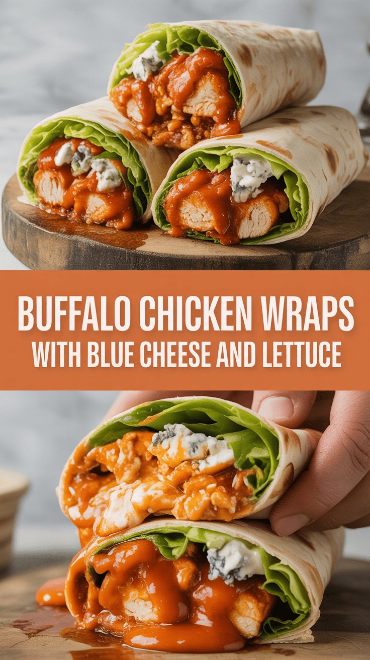 Buffalo Chicken Wraps with Blue Cheese and Lettuce