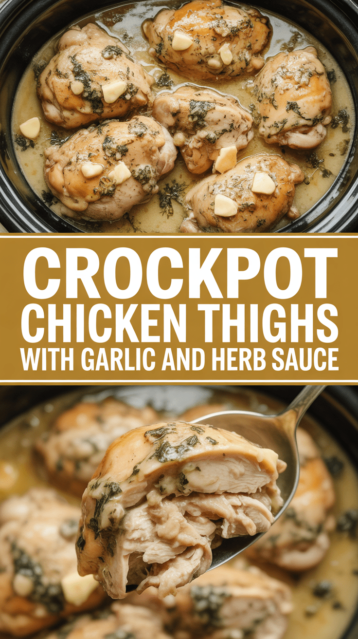 Crockpot Chicken Thighs with Garlic and Herb Sauce