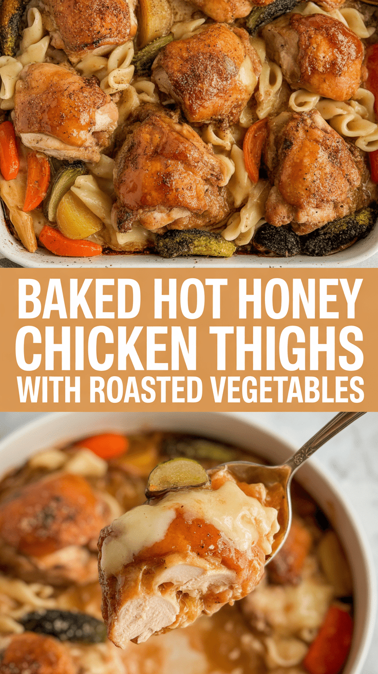 Baked Hot Honey Chicken Thighs with Roasted Vegetables